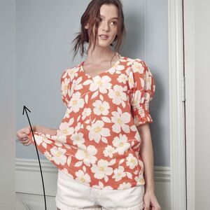 Jade by Jane Floral Bubble Sleeve Top Floral Blouse NWOT